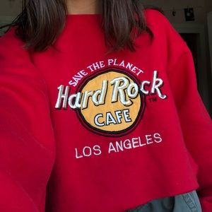 Hard Rock Cafe Red Cropped Sweatshirt